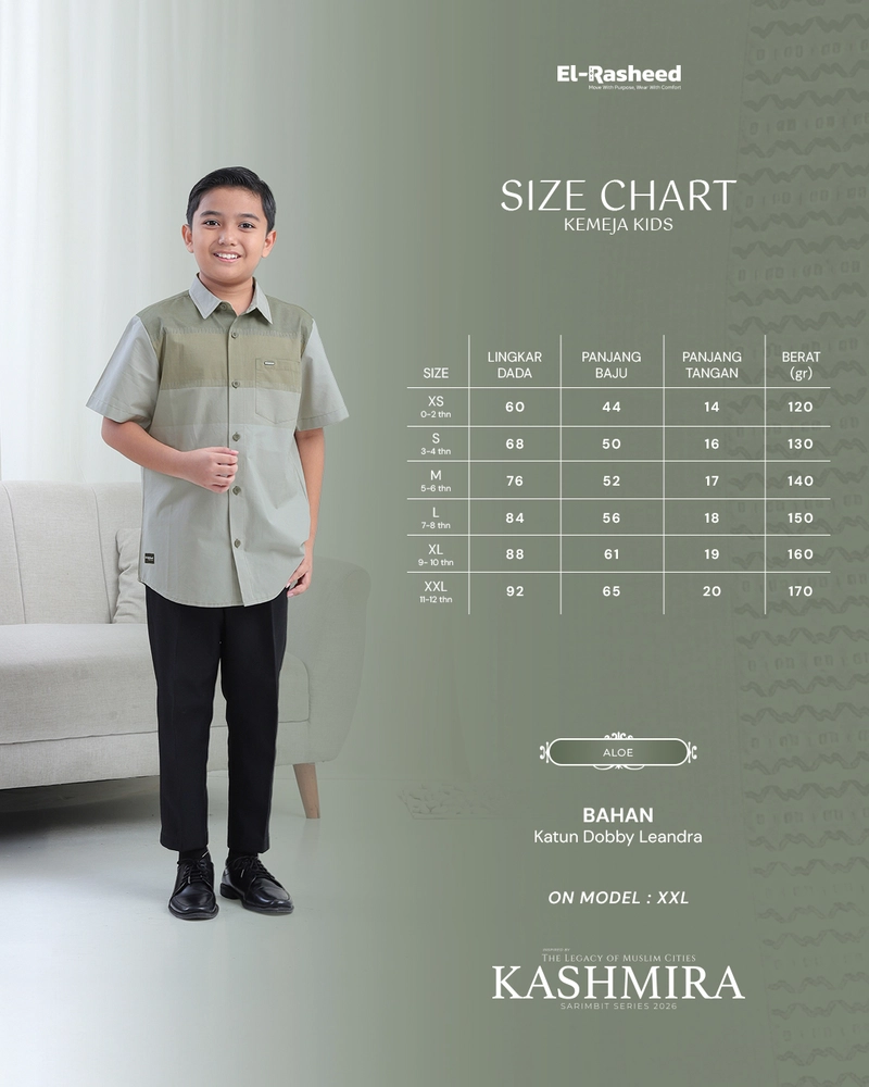 Product image Yasmeera Official - SARIMBIT 2026 KASHMIRA SERIES WARNA ALOE XS KEMEJA ANAK