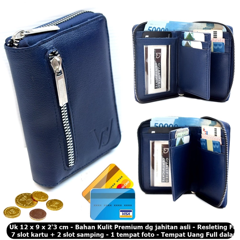Product image Lanc Fashion - Dompet Leather Geme Stand Kartu Pria Resleting Silver WARNA NAVY