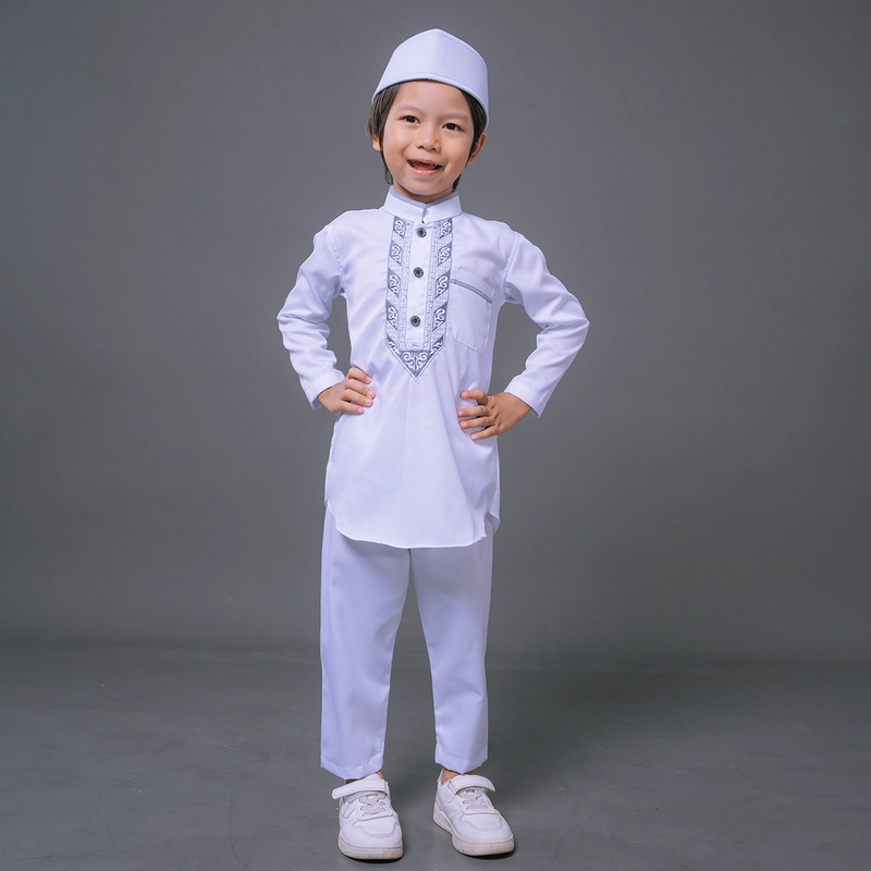 Product image Kawan Muslim - Kawan Muslim-Koko Setelan Bordir Anak Remaja Laki Laki Usia 1-12 Tahun Lengan Panjang KP3 XS PUTIH