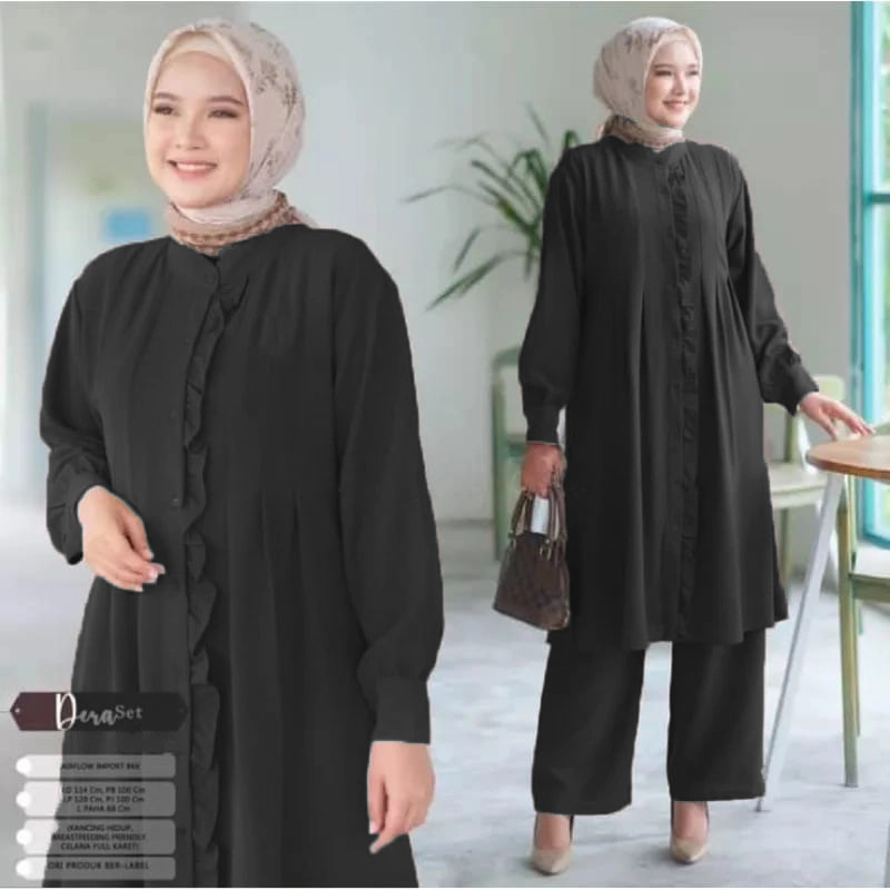 Product image MEQA DAILY - MEGA DAILY - Dera Set Long Tunik All Size Hitam