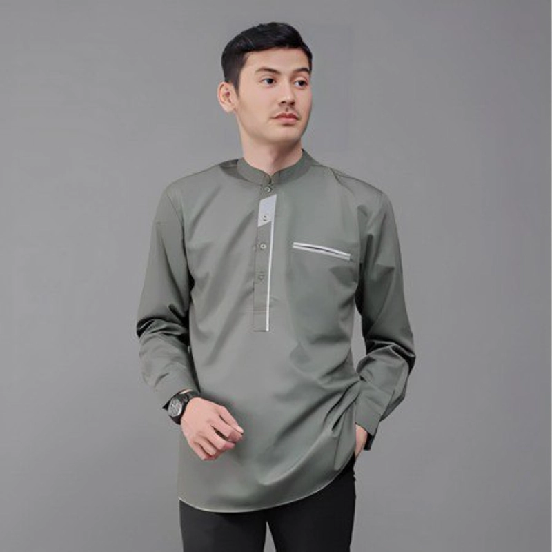 Product image Kois Batik - Baju Koko Pria Dewasa Lengan Panjang Simpel Free peci rajut motif abizar L Abizar sage