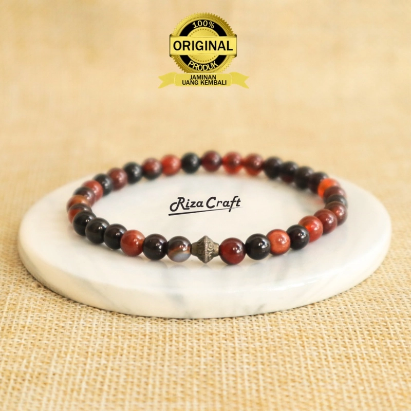 Product image Riza Craft - Gelang Tasbih Batu Akik Yaman Sulaiman Merah Madu 33 Butir ASLI Original Paket Cendna