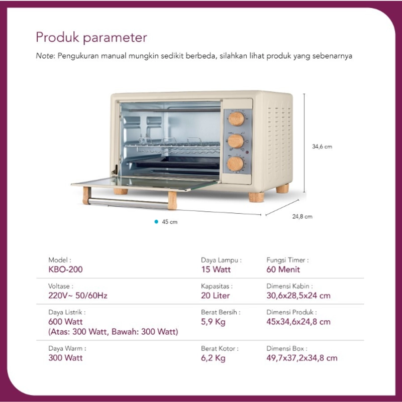 Product image UTAMAMEGA - Kirin Omni Oven Listrik 20 Liter KBO-200 Low Watt Warna White