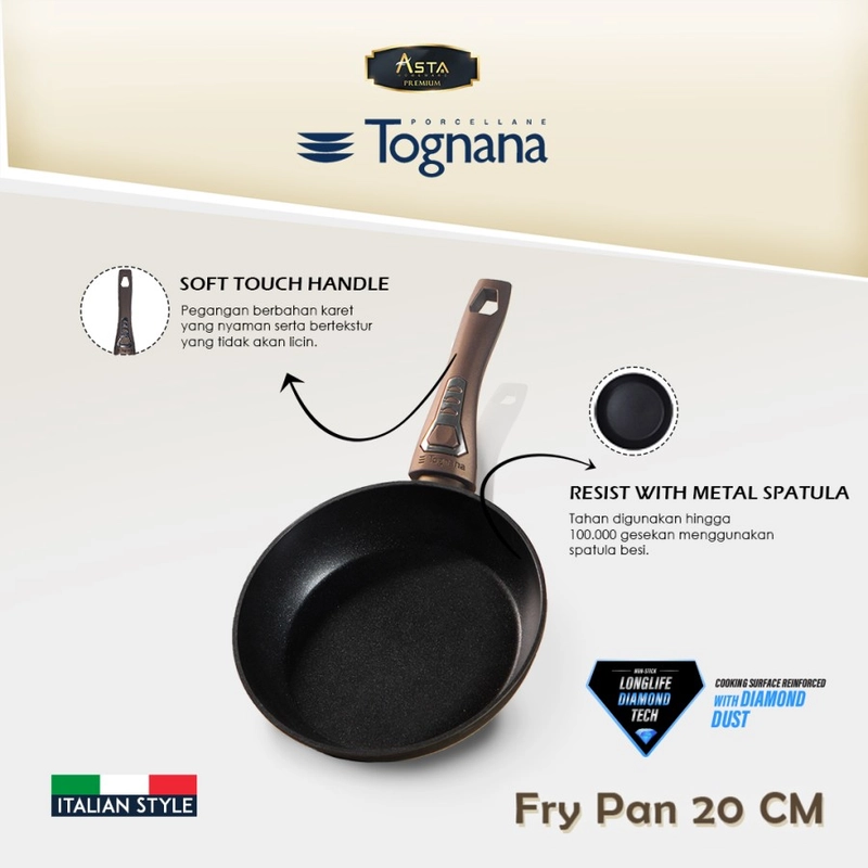 Product image KJU - TOGNANA 20 cm Fry Pan / Wajan Penggorengan Premium Anti Lengket 20cm Hitam