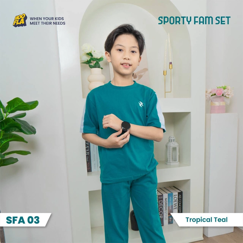 Product image Hoofla - Hoofla - Setelan Couple Keluarga Baju Olahraga Sporty Fam Set Tropical Teal M Anak Pendek