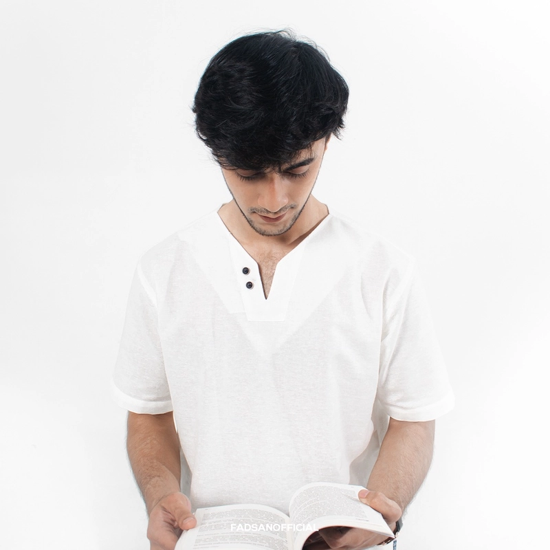 Product image FADSAN - Baju Koko Ayah dan Anak Bahan Katun Linen Lengan Pendek Broken Warna White - Mono Series SIZE ANAK XS MONO BROKEN WHITE