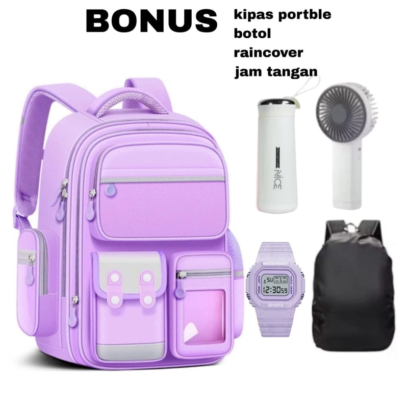 Product image Alcaff - Tas Anak Sekolah Saku Depan Kancing Empat 30x42x12 Navy polos