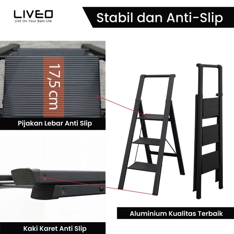 Product image Liveo - Tangga Rumahan Lipat Alumunium LIVEO LV-182 / Ladder 2 Step 5000 black