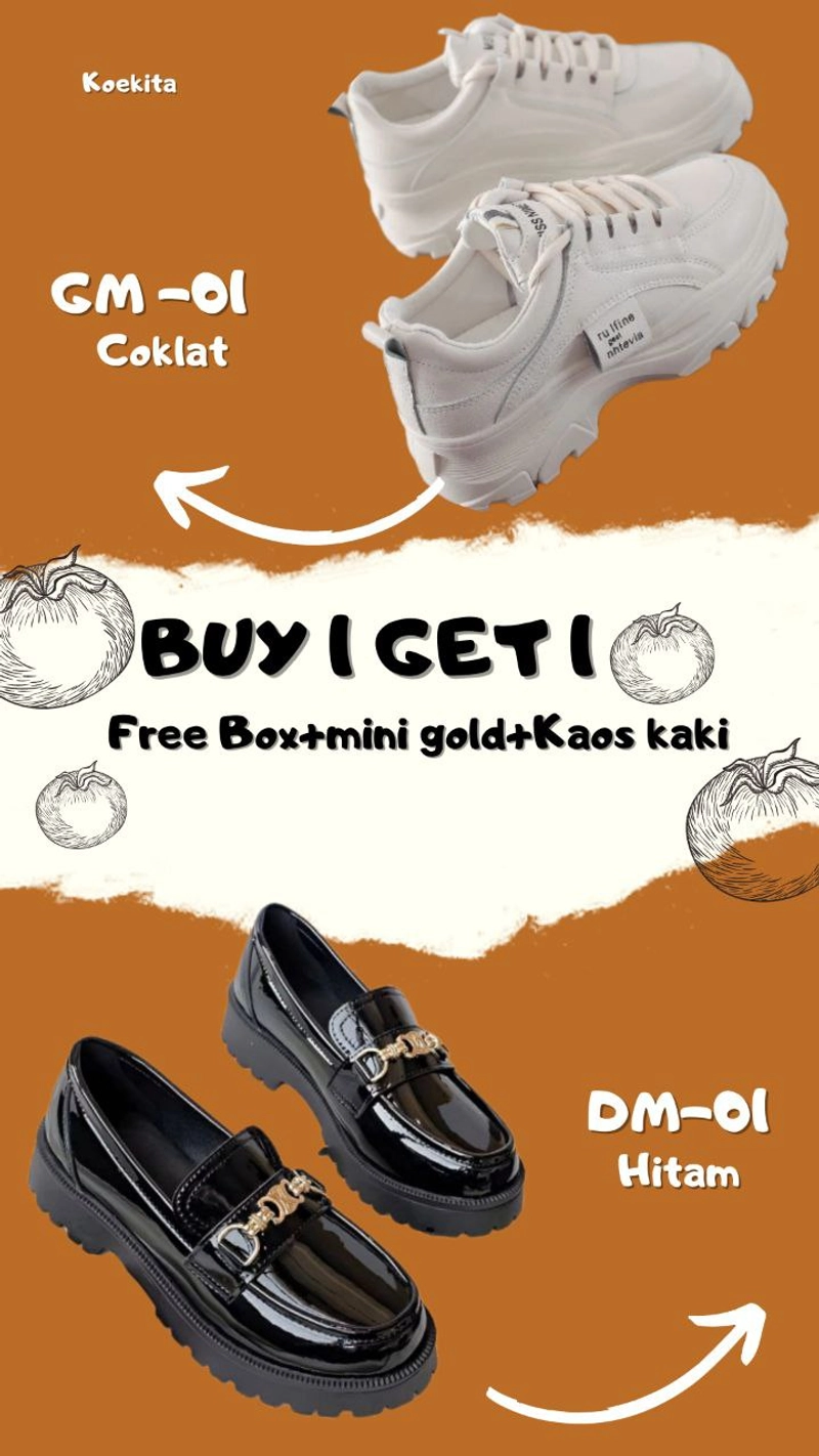 Product image Koekita - Buy 1 Get 1 Sepatu Kets Sneakers wanita Korean Nhtevia GM-001 & DM-001 40 COKLAT & HITAM