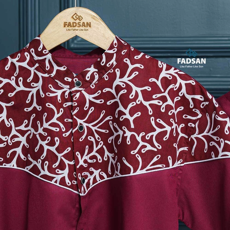 Product image FADSAN - Kemeja Motif Batik Lengan Pendek Ayah & Anak Warna Maroon - New Emran Series SIZE BAYI NO.1 N. EMRAN MAROON