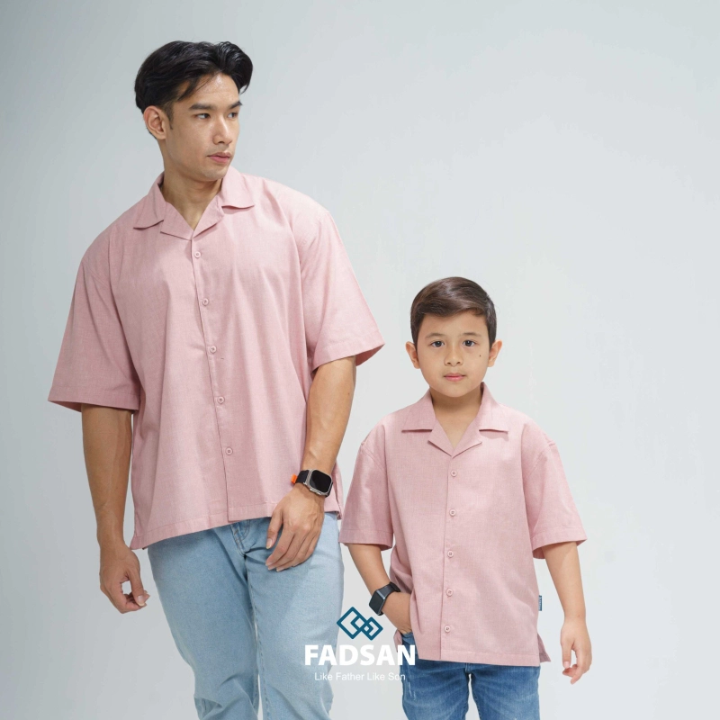 Product image FADSAN - Kemeja Katun Casual Polos Couple Ayah Anak Warna Baby Pink - Kazu Series SIZE ANAK XS KAZU BABY PINK