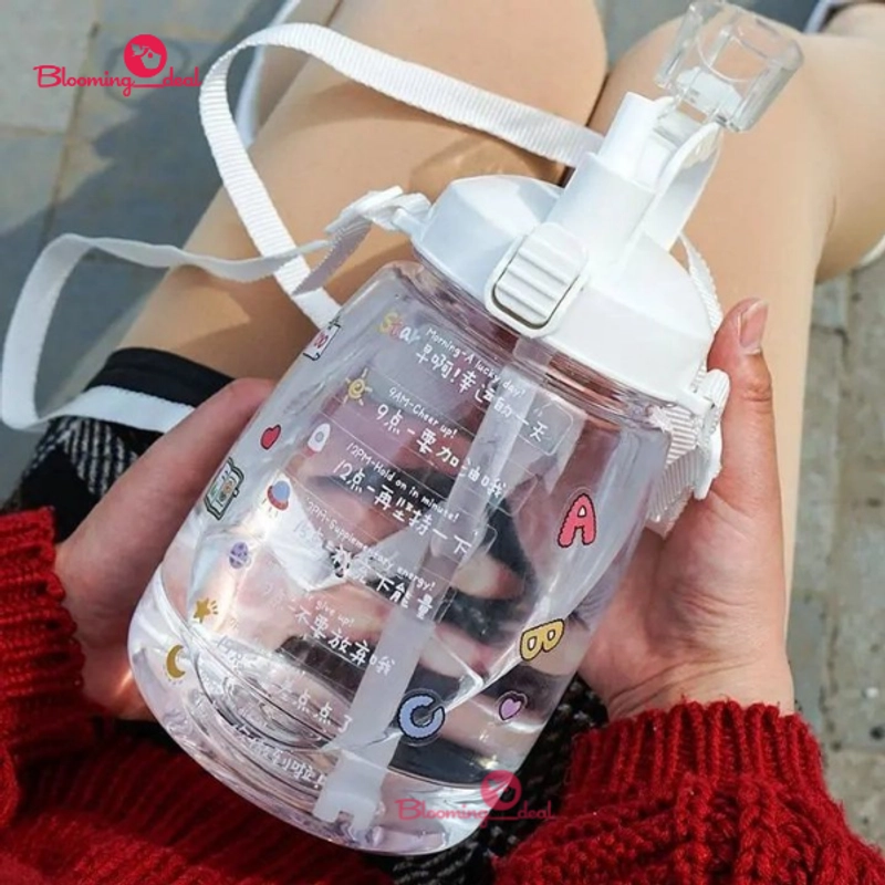 Product image Blooming Deal - Botol Minum Anak Big Belly Children's Cup Bottle dengan Handle dan DIY Sticker 1300ml (H487-2) 1 Pcs Putih