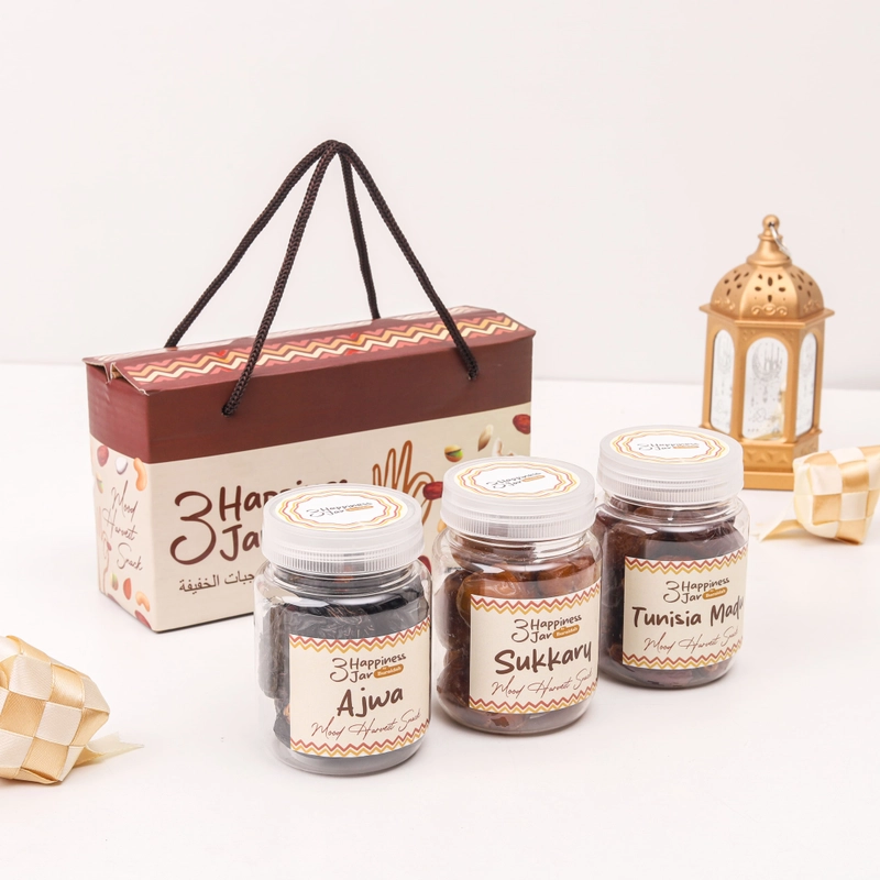 Product image Aliya - Hampers Lebaran Idul Fitri Premium Happiness In Jar Free Hangtag Kacang Kurma Coklat Kismis Paket E Isi 3 Produk