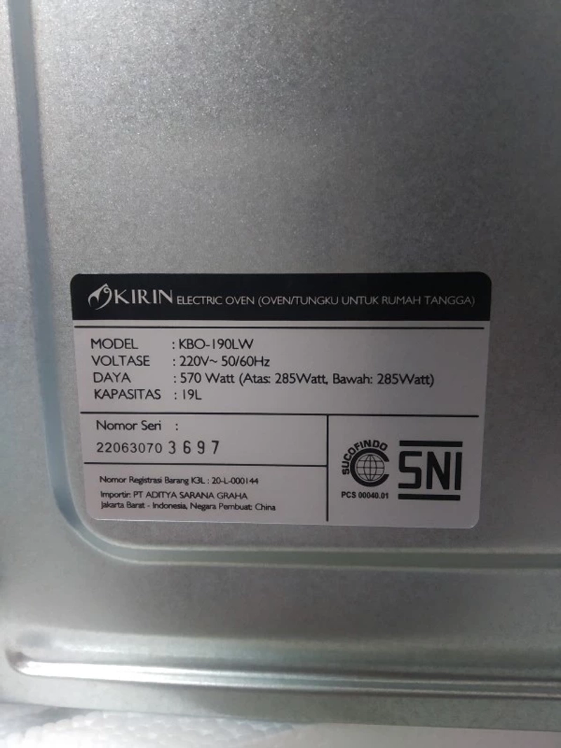 Product image UTAMAMEGA - Oven Listrik Kirin KBO190 Kapasitas 19 Liter Type 190LW
