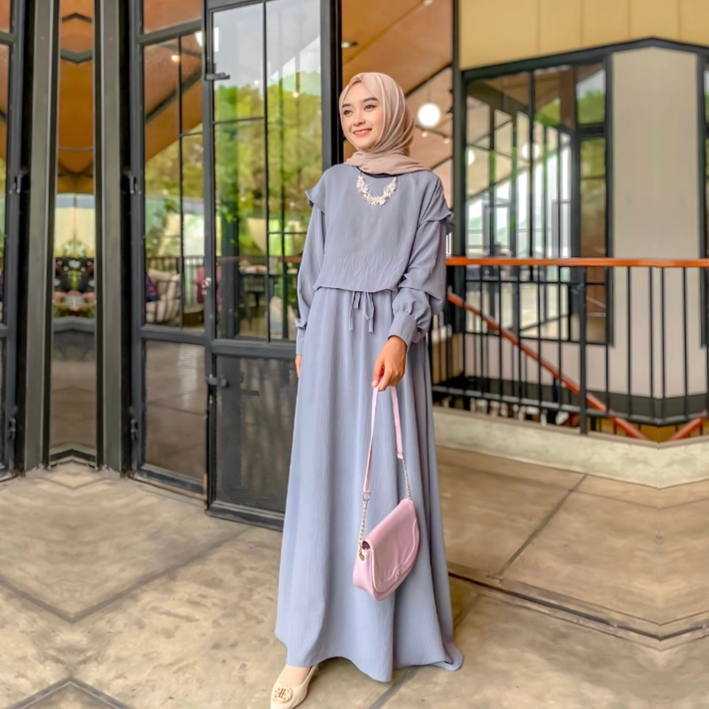 Product image [CUCI GUDANG] Baju Gamis Fedora Dress Rompi (Premium Quality) All size fit to XL Abu