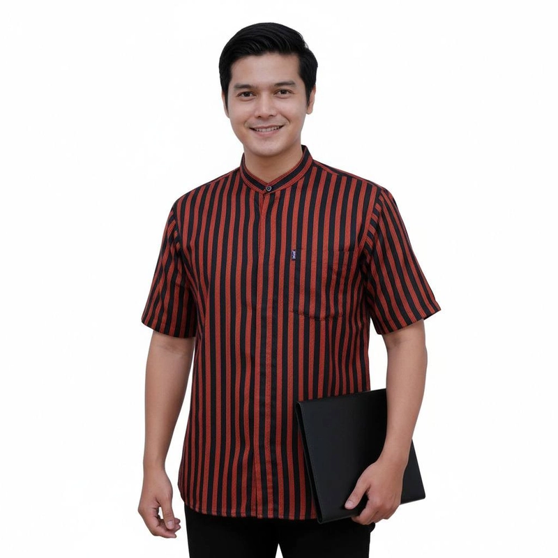 Product image Batik Alfin - Baju koko pria dewasa modern terbaru motif Lurik bagus banget nyaman di pakai M Lurik bata