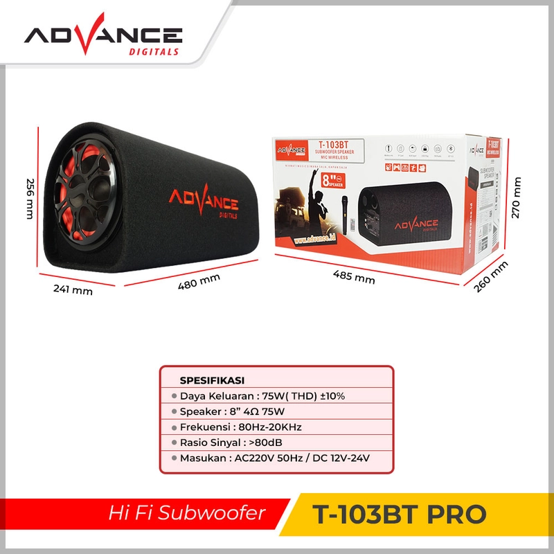 Product image Advance Digitals Indonesia - Subwoofer Bluetooth Speaker T103BT-Pro Suara Bass Super & Fitur Karaoke - Default