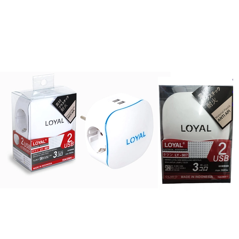 Product image UTAMAMEGA - Loyal LY907 Steker Stop Kontak 3 Lubang + 2 USB + Lampu Indikator Type LY907