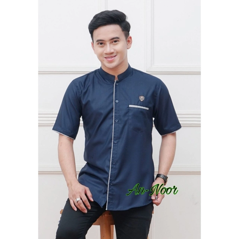 Product image Batik Alfin - Baju koko pria dewasa Lengan pendek series terbaru motif an-Nor bagus banget M Koko an-nor navi