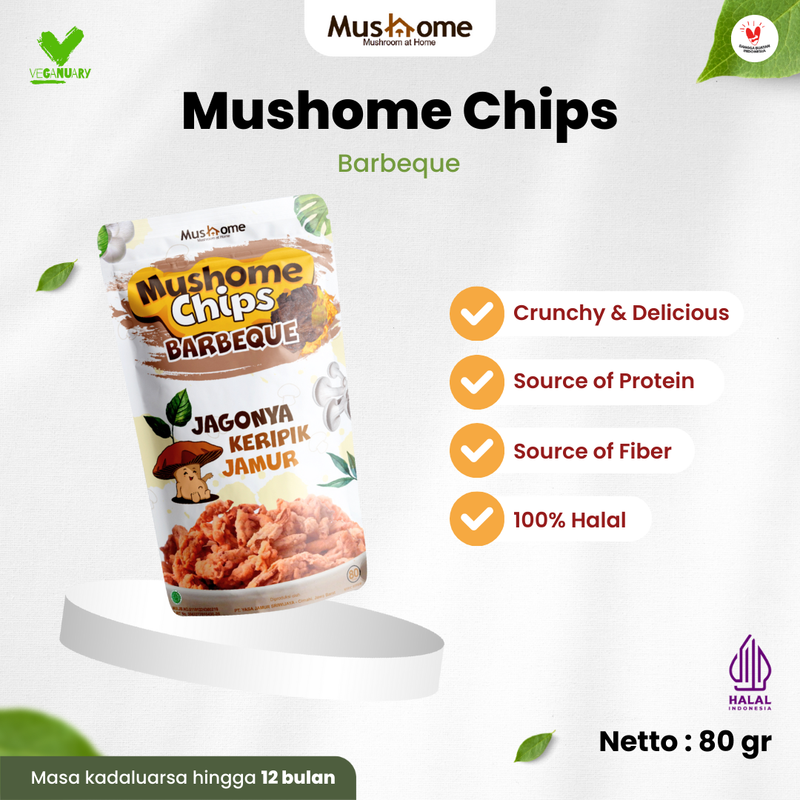 Product image Mushome Official - Keripik Jamur Rasa Barbeque / Kaya Serat / Sumber Protein 80gr Barbeque