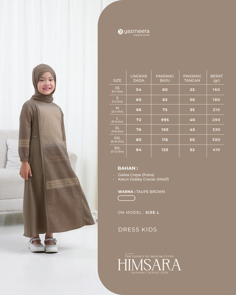 Product image Yasmeera Official - SARIMBIT 2026 HIMSARA SERIES WARNA COCOA BROWN XS KEMEJA ANAK