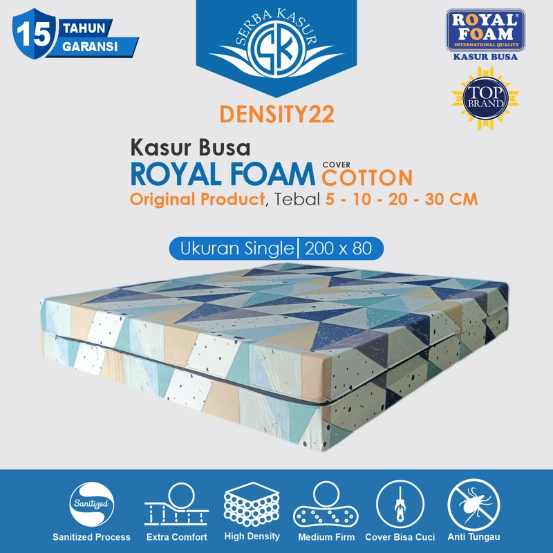 Product image SERBA KASUR - Kasur Busa ROYAL FOAM Cover Katun Density 22 Garansi 15 Tahun 200x80x5 Random