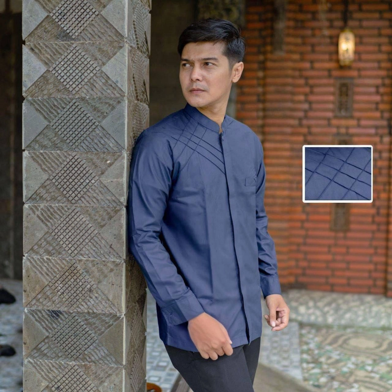 Product image Batik Mafaza - Baju Muslim Pria Dewasa Simpel Modern Mewah Motif marvel M Navy
