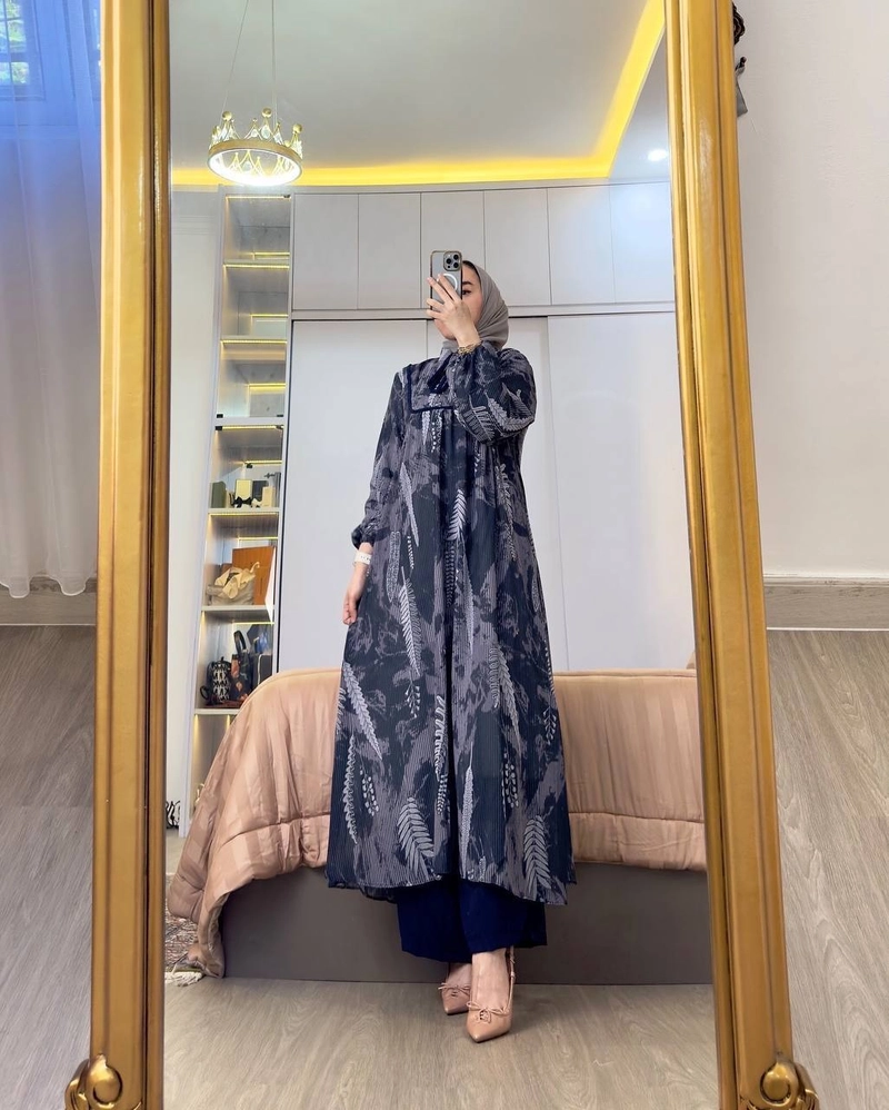 Product image Khisna collection - Setlong tunik Vega motif baru dan Busui bagus banget untuk seragam Allsize Navy