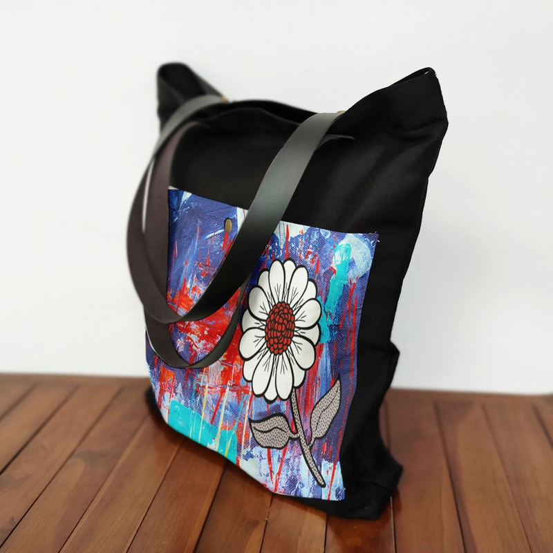 Product image Dewani Totebag Canvas saku Seri Bunga 03 40X36X5 Hitam