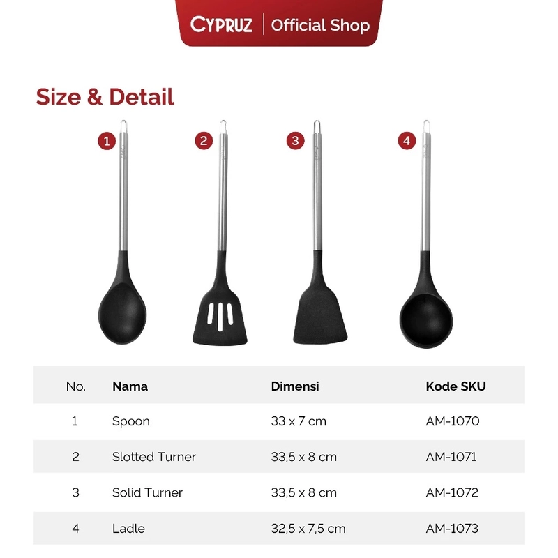 Product image Cypruz Official - Cypruz Silicone Utensil Series Gagang Stainless Slotted Turner AM-1071 S HITAM