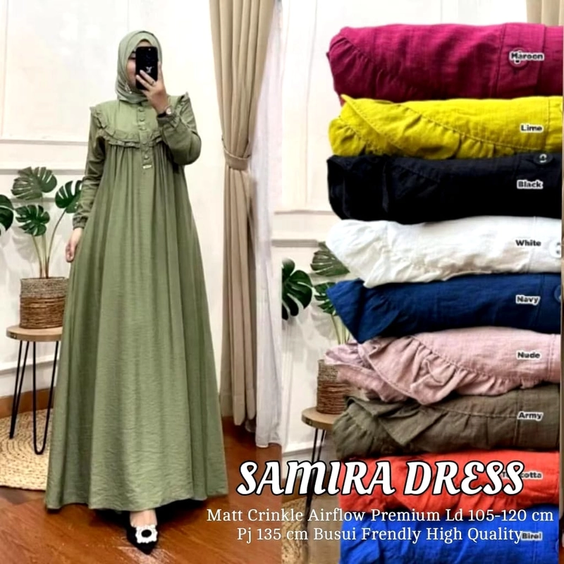 Product image Muslim Clothing -SAMIRA DRESS MAXY CRINKLE AIRFLOW PREMIUM / GAMIS WANITA MUSLIM TREND LEBARAN L SAGE GREEN