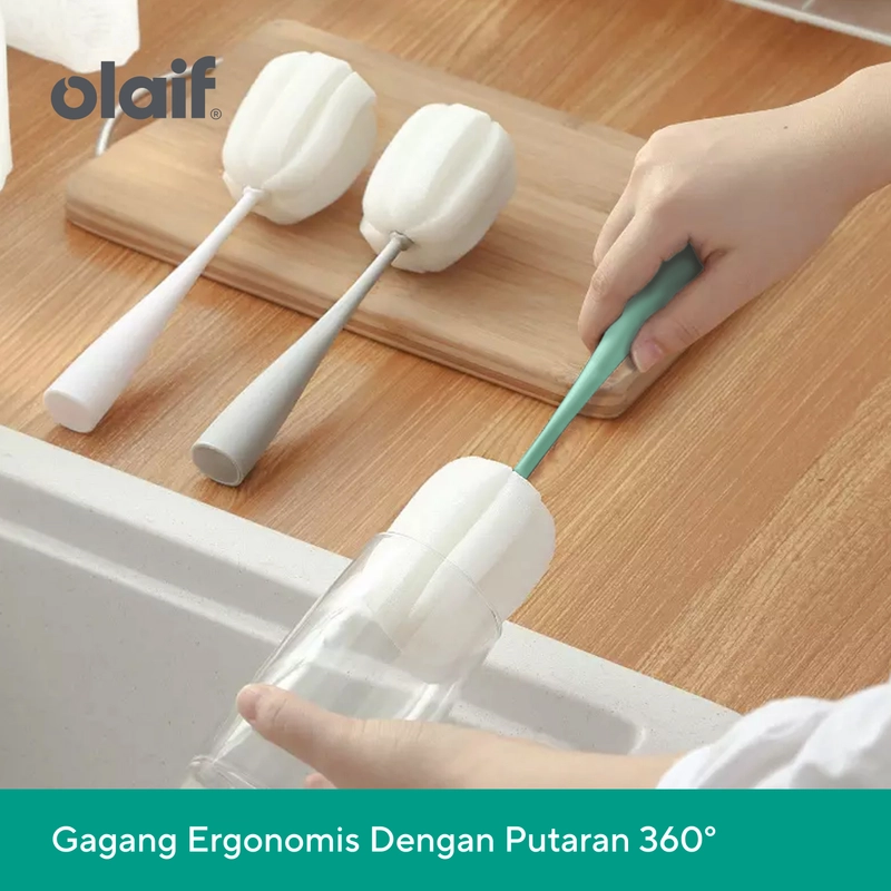 Product image Olaif Bottle Cleaning Sponge - Sikat Spons Pembersih Botol / Gelas / Tongkat Pembersih Botol Warna Hijau