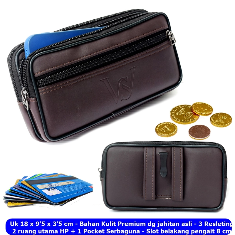 Product image Lanc Fashion - Dompet Pinggang 3Ruang Resleting Hp Pria Emboss ws Golden Jumbo Size Warna Coffee