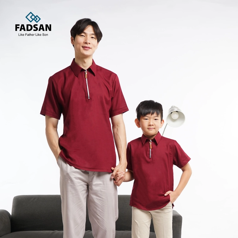 Product image FADSAN - Baju Couple Ayah dan Anak Gaya Casual Polos Warna Maroon - Khan Series SIZE ANAK XS KHAN MAROON