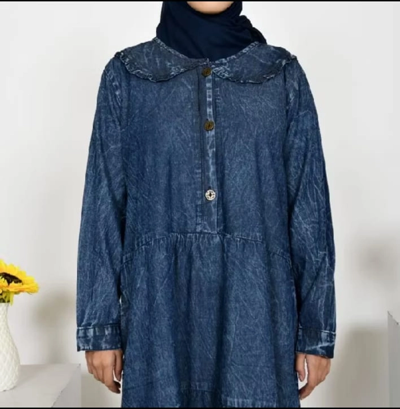 Product image mbm store - Gamis Jeans Wash Umpak allsize Blue Jeans