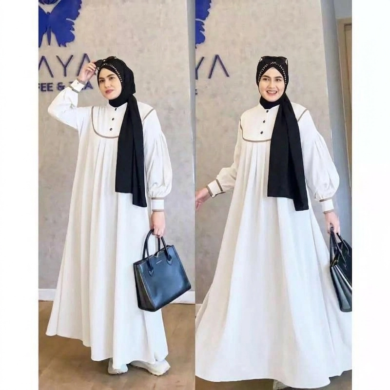 Product image MEQA DAILY - Gamis Denay Dress Muslim Wanita Crinkle Airflow All Size Kode 1120 Putih