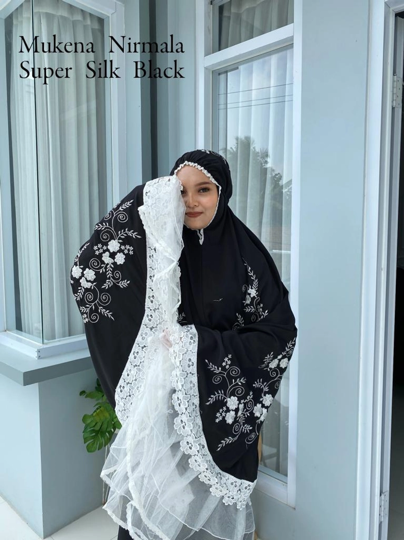 Product image SRIAYU COLLECTION - Mukena Nirmala Bordir Tabur Manual Renda Tile all Size hitam