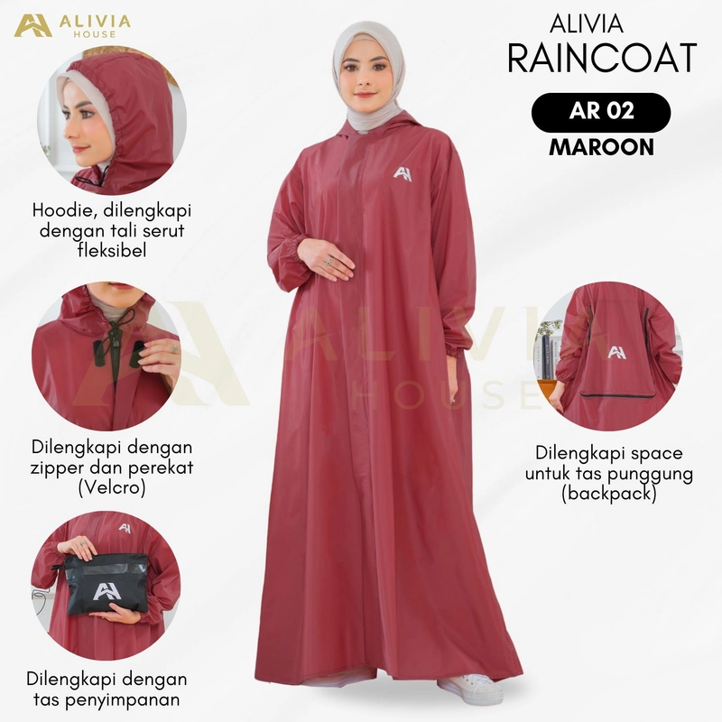 Product image Alivia House - Alivia Raincoat AR02 - Jas hujan gamis muslimah jas hujan wanita All Size Maroon