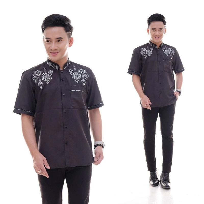 Product image Batik Alfin - Baju koko pria dewasa kombinasi bordir Lengan pendek modern terbaru bagus banget koko dewasa L Koko hitam
