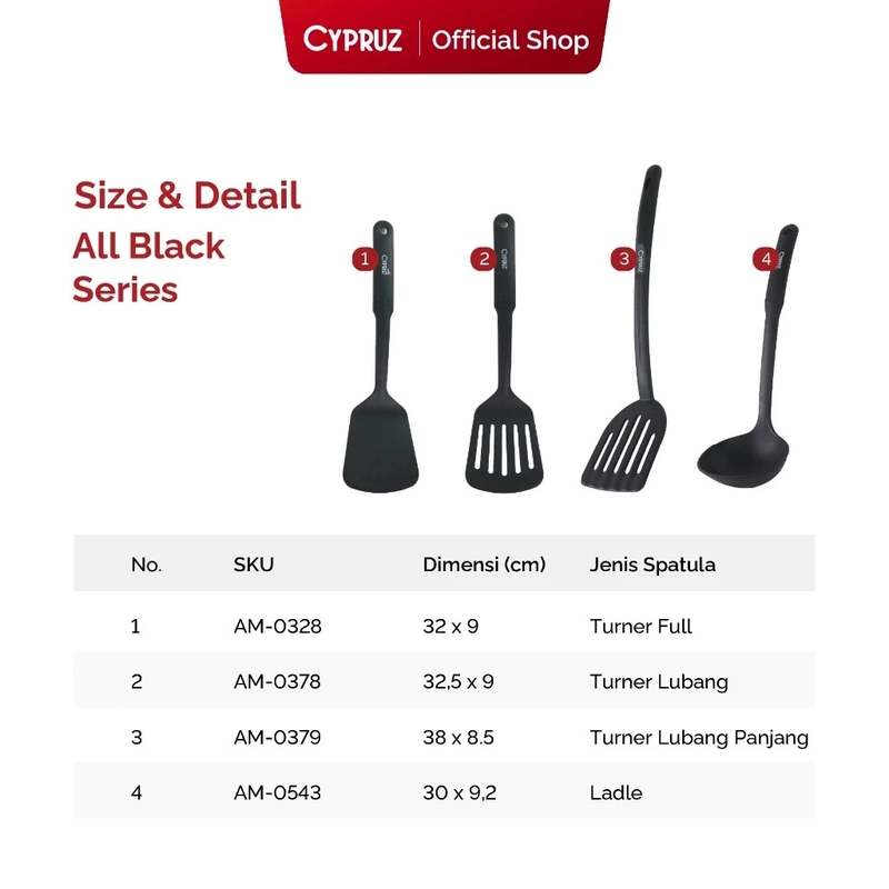 Product image Cypruz Official - Cypruz Utensil All Black Series Turner LUBANG AM-0378 S HITAM