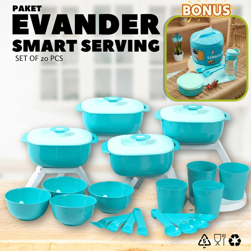 Product image Citra Prima Makmur - CPM EVANDER SMART SERVING SET OF 20 PCS BONUS TAS BEKAL ASTRO SET All Size Biru