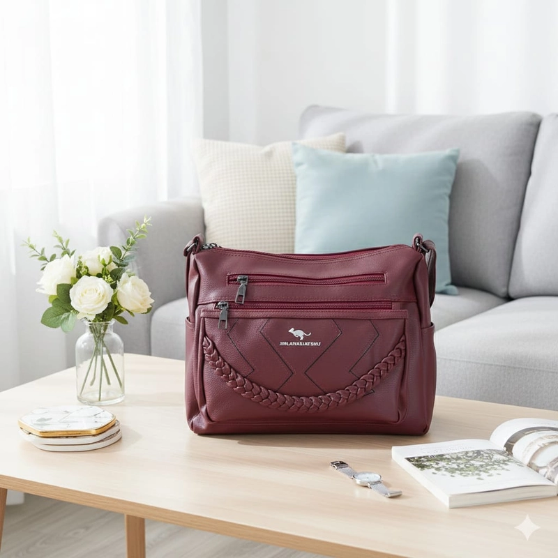 Product image CBL - BELLA Slingbag - Tas Selempang Slingbag Wanita BELLA Tas Selempang Anyaman Kepang Medium Marun