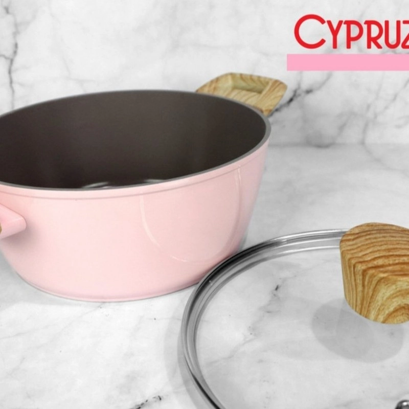 Product image Cypruz Official Surabaya - Cypruz Pink Ceramic Series Gg Putih Kayu Panci dan Tutup 24cm 6X1 PI-0801 L Pink