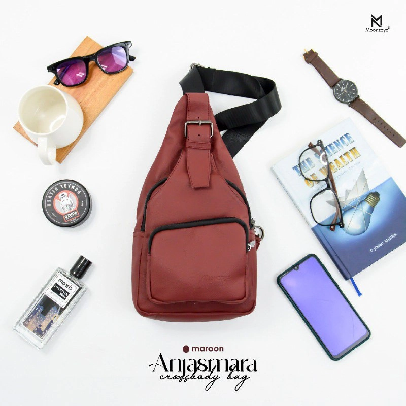 Product image Fashopid - MOONZAYA TAS SELEMPANG PRIA ANJASMARA CROSSBODY BAG ALL MAROON