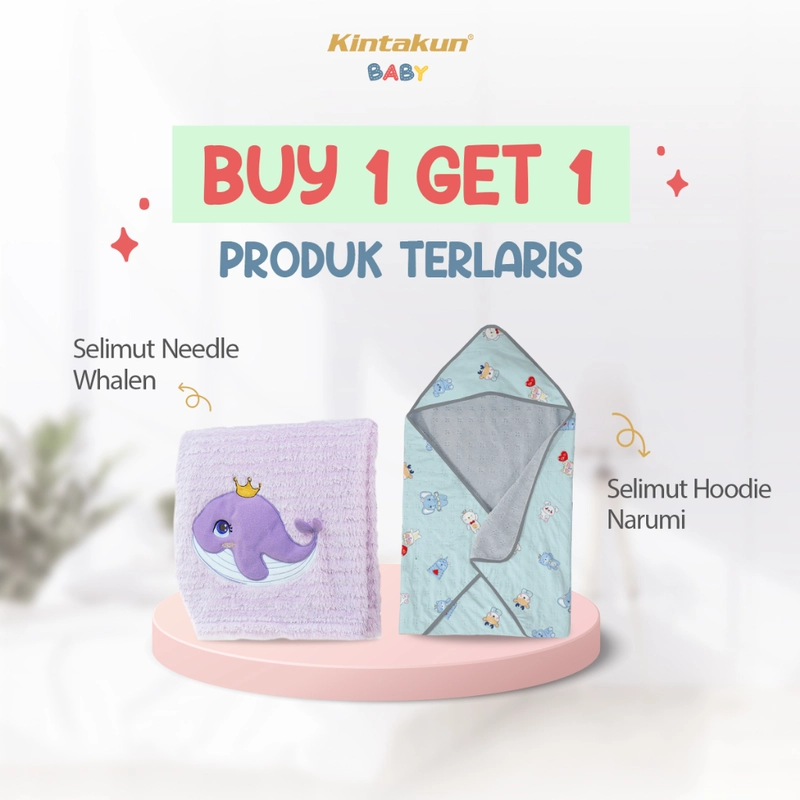 Product image Kintakun Baby - [BUY 1 GET 1] Kombo Hemat Needle Blanket Selimut Bayi+Selimut Hoodie Selimut Handuk B1G1 Whale + Narumi