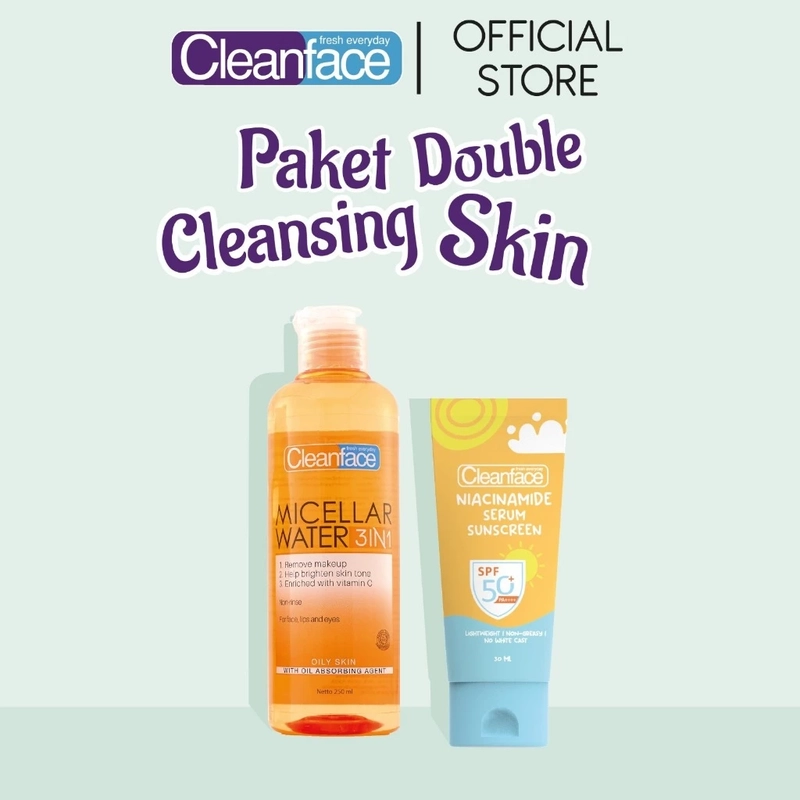 Product image Purbasari - [DAPAT 2] Cleanface Micellar Water 250ml & Sunscreen Niacinamide SPF 50++ Makeup Remover Oily + Sunscreen