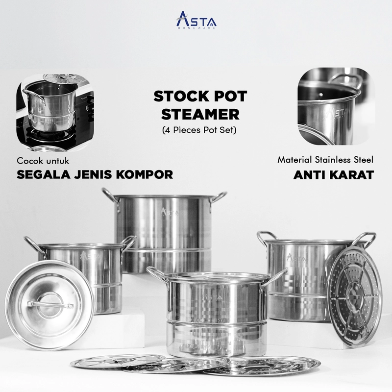Product image Asta Dandang Kukus Stainless Tebal Stock Pot Steamer 01 Set 4 pcs Warna Silver
