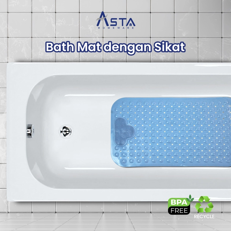 Product image Asta Homeware Official - Asta Keset Kamar Mandi Anti Slip Bath Mat dengan Sikat Bathtub Shower Mat Pijat Pad 70x40 cm Color Biru