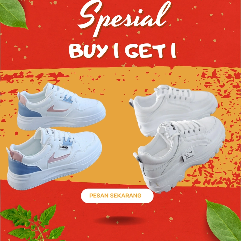 Product image Koekita - Paket Kombinasi Buy 1 Get 1 Sepatu Kets Sneakers Wanita Fashion Korea Nhtevia & LV-002 40 PUTIH & PUTIH