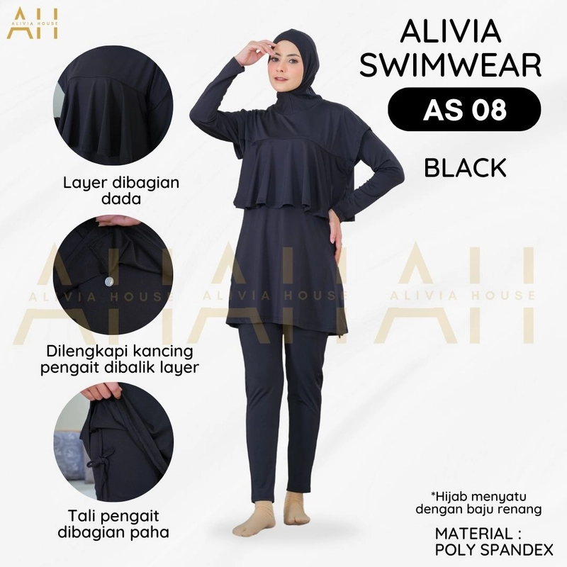 Product image Alivia House - Alivia Swimwear AS08 Baju Renang Wanita Muslimah Swimwear Muslimah S Black